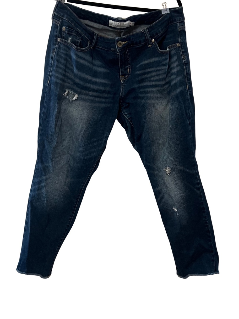 TORRID First At Fit Distressed Raw Hem Skinny Jeans Dark Wash Size 16